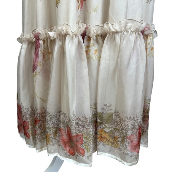 J Peterman Chiffon Ruffle Dress 12 Floral Feminine Tiered Empire Waist Romantic - Picture 10 of 15